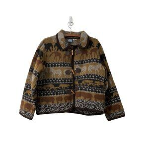Vintage IVY Womens Brown Wool Blend Animals Toggle Closure Jacket Size Large